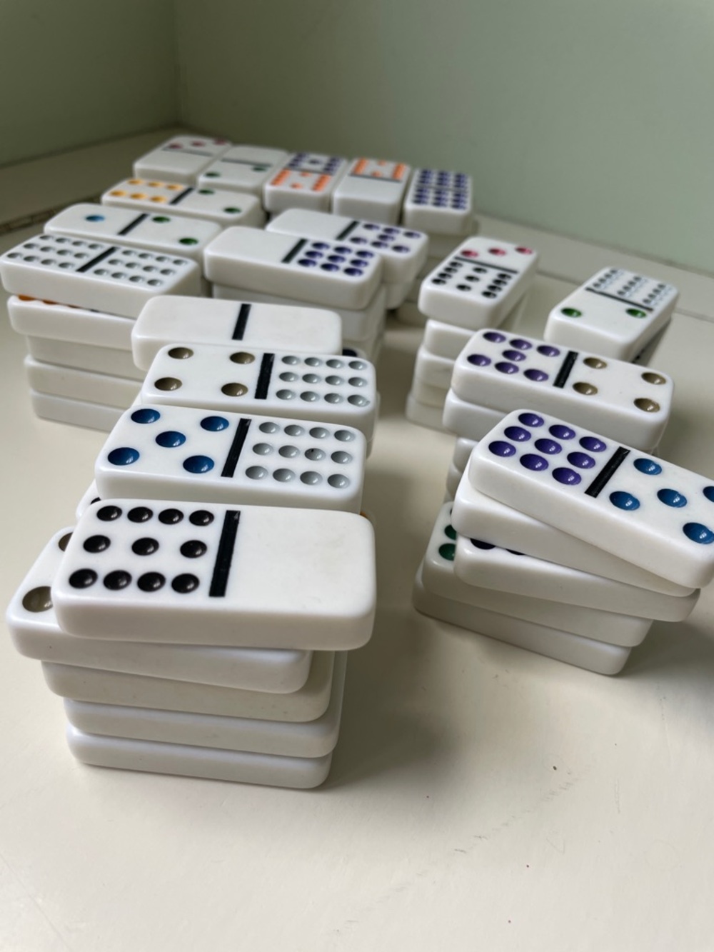 White Dominoes with Multi-Colored Pips. 90pcs - Picture 2 of 2